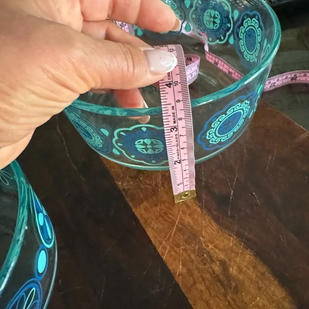 Turquoise and  Blue Daisy Pinwheel Design Pyrex Bowls